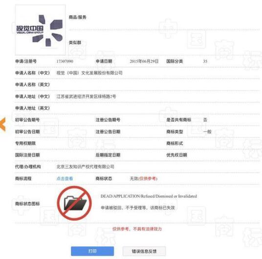尴尬！“视觉中国”商标注册未获通过