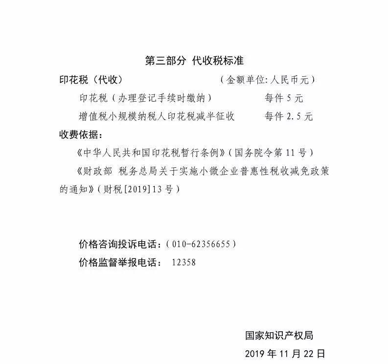 国知局：最新专利申请收费及商标注册收费标准 