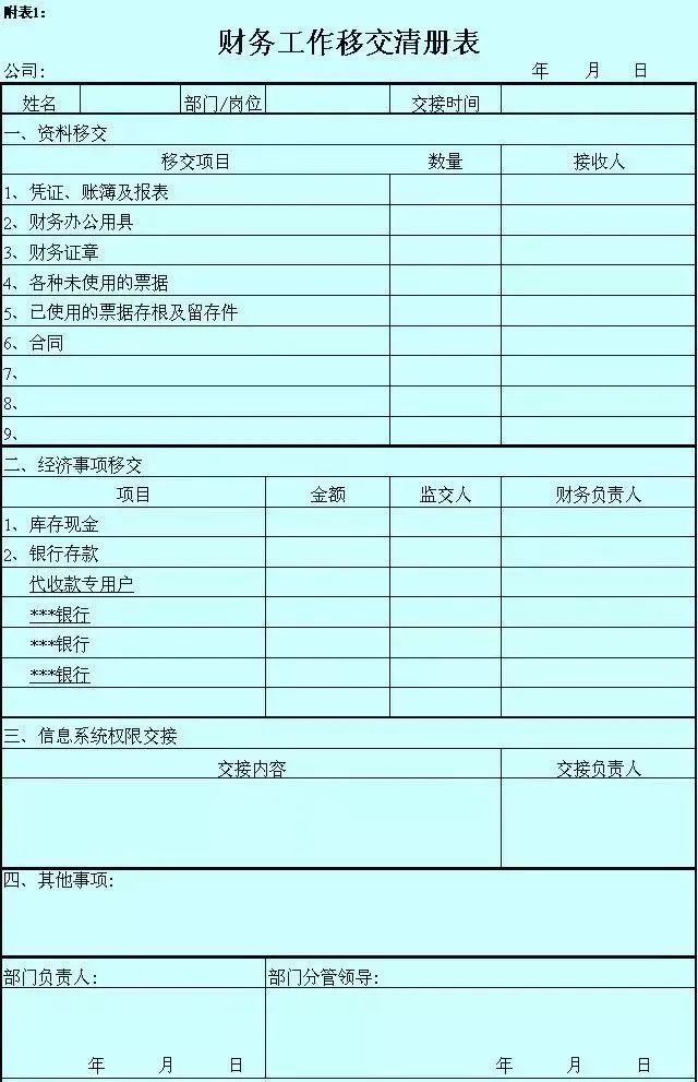 财会部会计人员工作交接管理办法(附财务工作交接清单表)