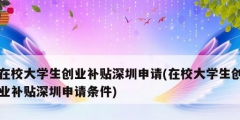 在校大学生创业补贴深圳申请(在校大学生创业补贴深圳申请条件)