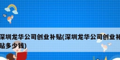深圳龙华公司创业补贴(深圳龙华公司创业补贴多少钱)