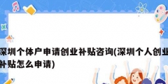 深圳个体户申请创业补贴咨询(深圳个人创业补贴怎么申请)