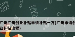 广州广州创业补贴申请补贴一万(广州申请创业补贴流程)