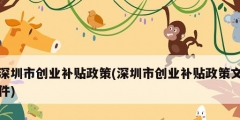 深圳市创业补贴政策(深圳市创业补贴政策文件)