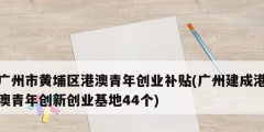 广州市黄埔区港澳青年创业补贴(广州建成港澳青年创新创业基地44个)