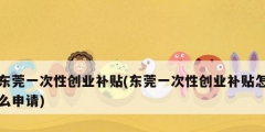 东莞一次性创业补贴(东莞一次性创业补贴怎么申请)