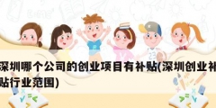 深圳哪个公司的创业项目有补贴(深圳创业补贴行业范围)