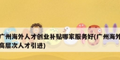 广州海外人才创业补贴哪家服务好(广州海外高层次人才引进)