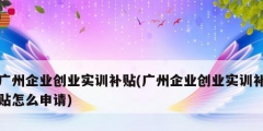广州企业创业实训补贴(广州企业创业实训补贴怎么申请)