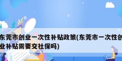 东莞市创业一次性补贴政策(东莞市一次性创业补贴需要交社保吗)