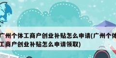 广州个体工商户创业补贴怎么申请(广州个体工商户创业补贴怎么申请领取)